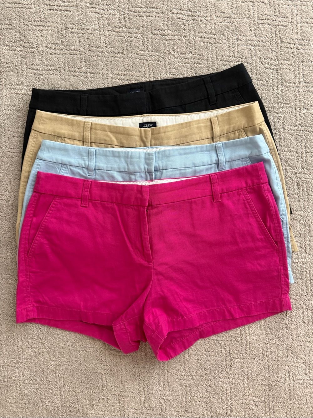 J. Crew Women’s Chino Shorts - Hot Pink, Light Blue, Khaki and Black, Size 14